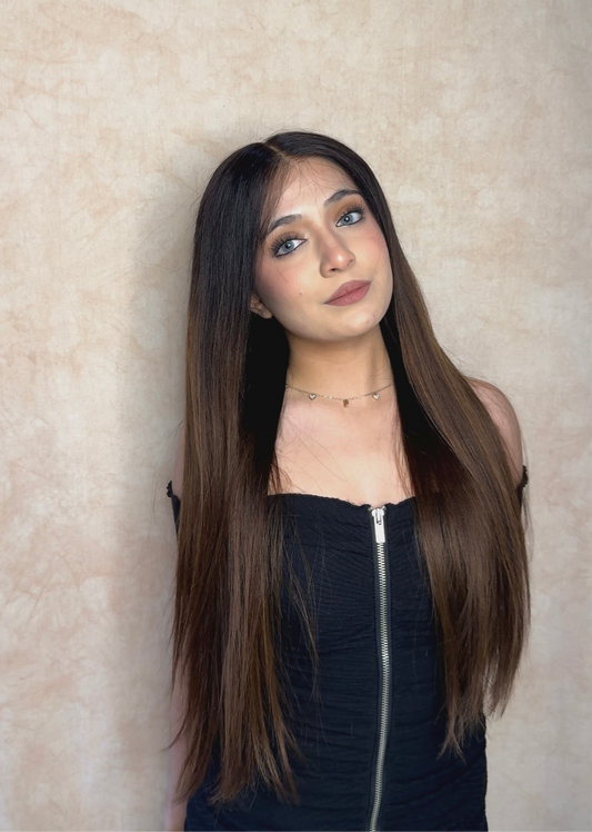 Hair Cherry Ombré Wig – colored human hair HD lace front wig with bleached knots, glueless fit, and super realistic natural-looking hairline. Straight ombré wig with ultra-real finish and premium craftsmanship.