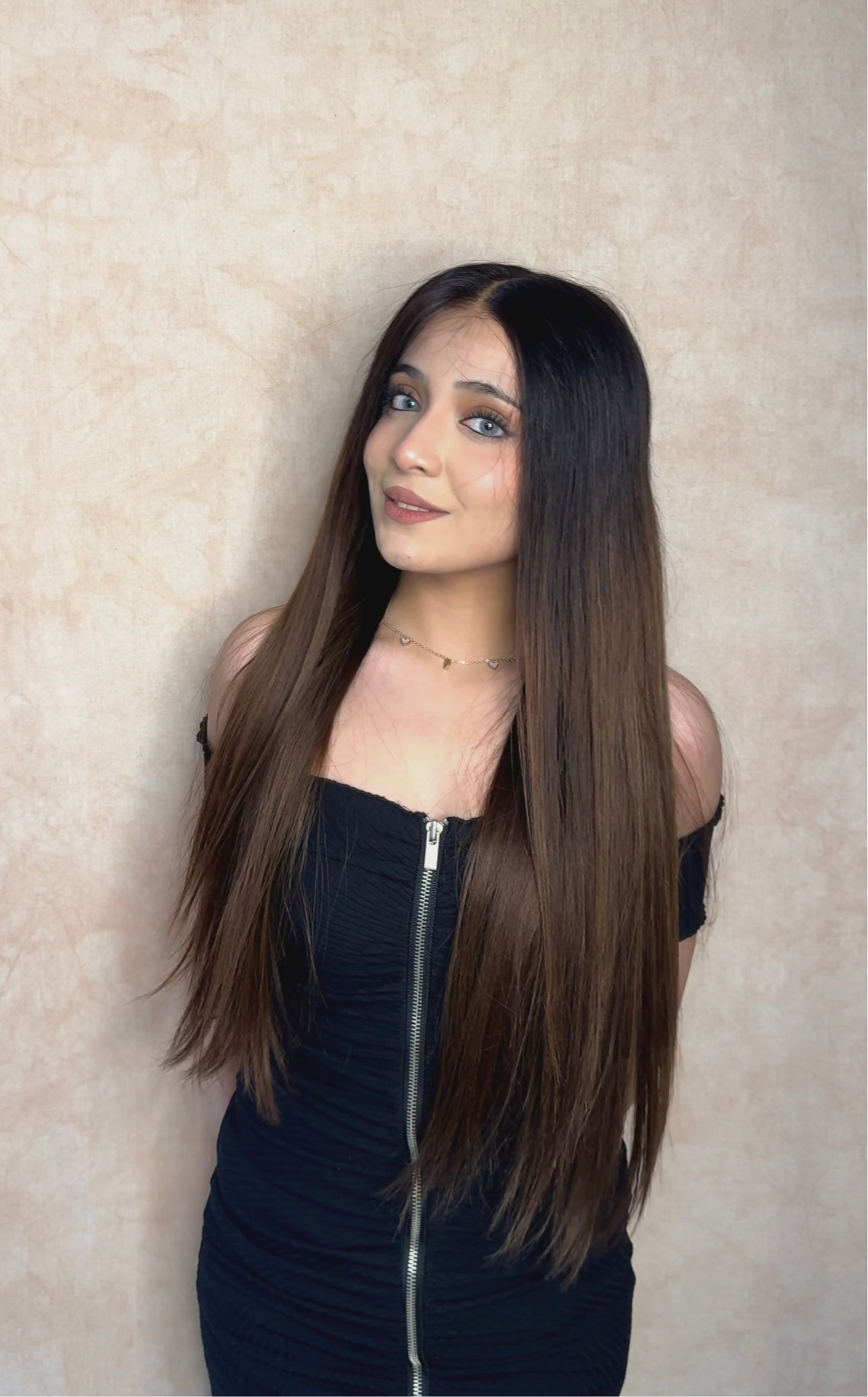 Hair Cherry Ombré Wig – chocolate brown straight human hair HD lace front wig with natural dark roots, realistic hairline, and medium density. Premium ombré colored human hair wig for women, ultra-natural finish and comfortable daily wear.